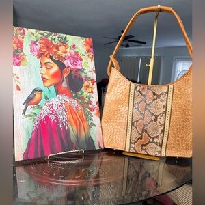 Brahmin Tan Shoulder Bag with Snake-Print Panel